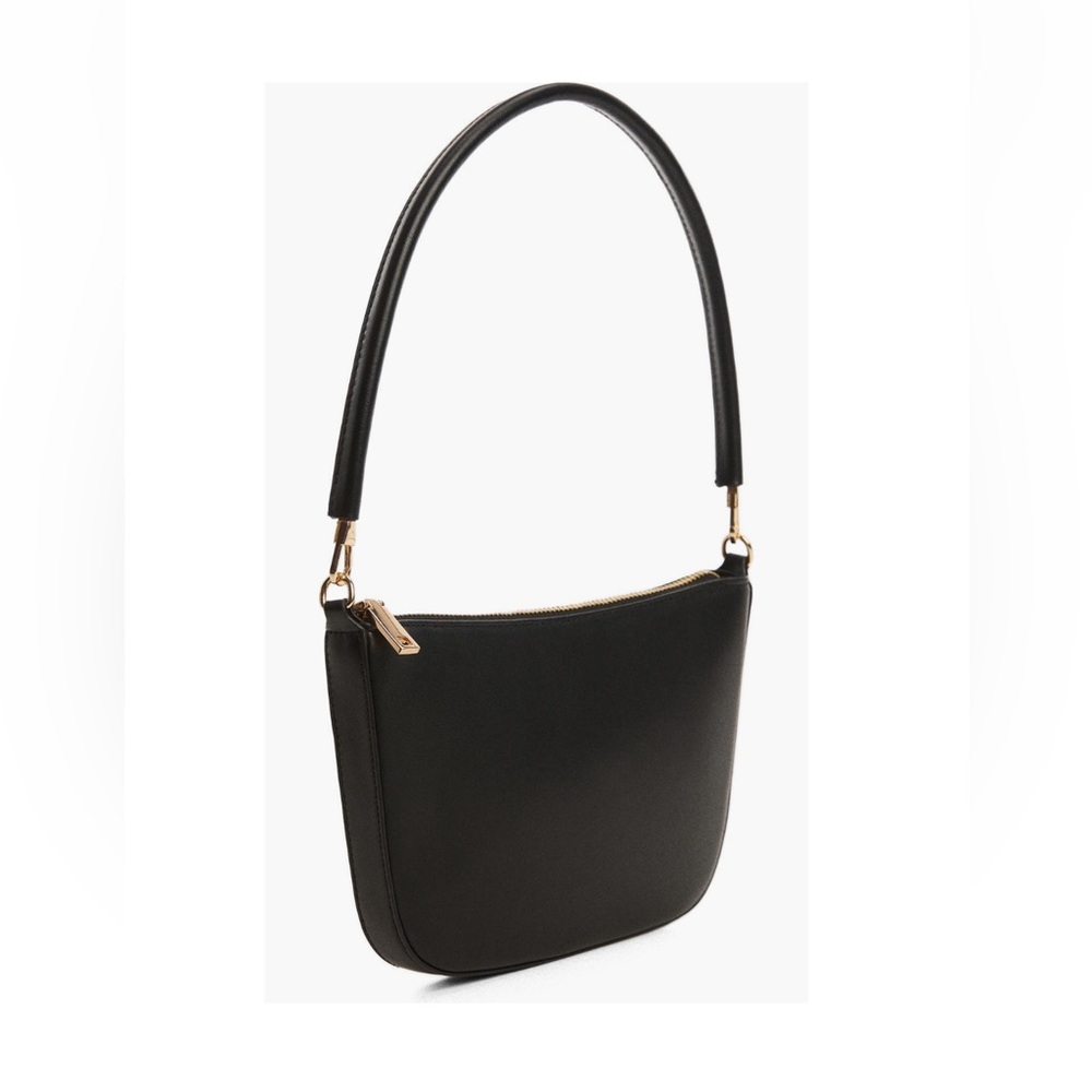 Mango Slim Black Leather Shoulder Bag